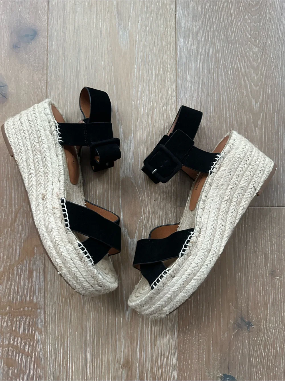 LUCKY BRAND Black Suede Audrinah Espadrille Wedge Sandals